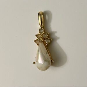 Gold Tone Pendant with Teardrop Faux Pearl and Sparkling Accents